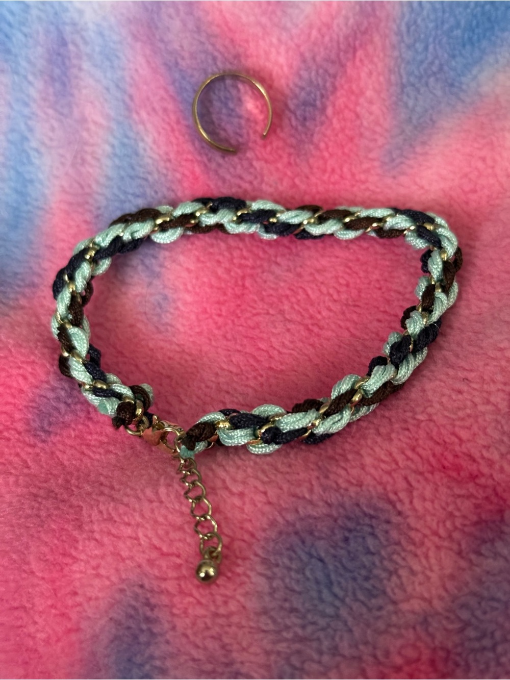 Braided Metallic Blue and Silver Bracelet with Knuckle Tow Ring